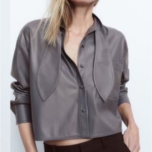 Zara Leather Bow Top in Grey Size S